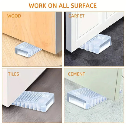 Silicone Door Stopper Reusable Shock Absorbent Block Wedge Doorstops Door Handle Stopper Home Office Door Anti-collision Stopper