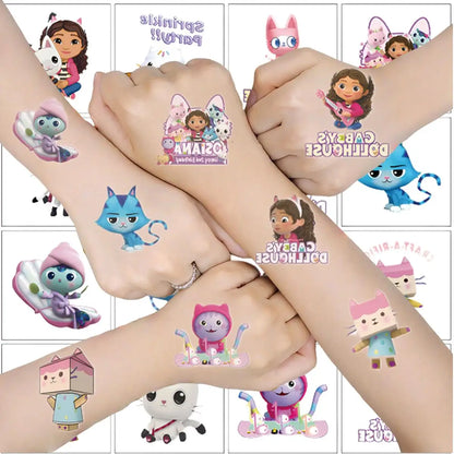 Cartoon 20PCS Cute Gabby Dollhouse Cats Tattoo Stickers Kawaii Anime party Waterproof Tattoos Sticker Pack Gift Toy