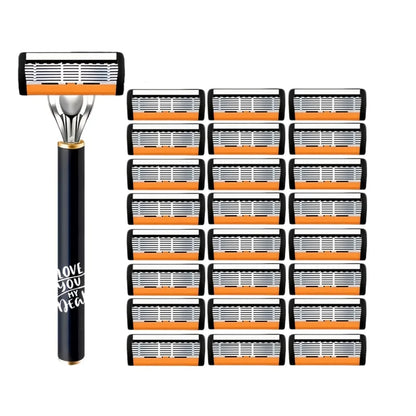6 Blade Manual Razor for Men, Portable Travel Shaver for Face Beard & Body Hair Removal, Disposable Razors with Non-slip Grip