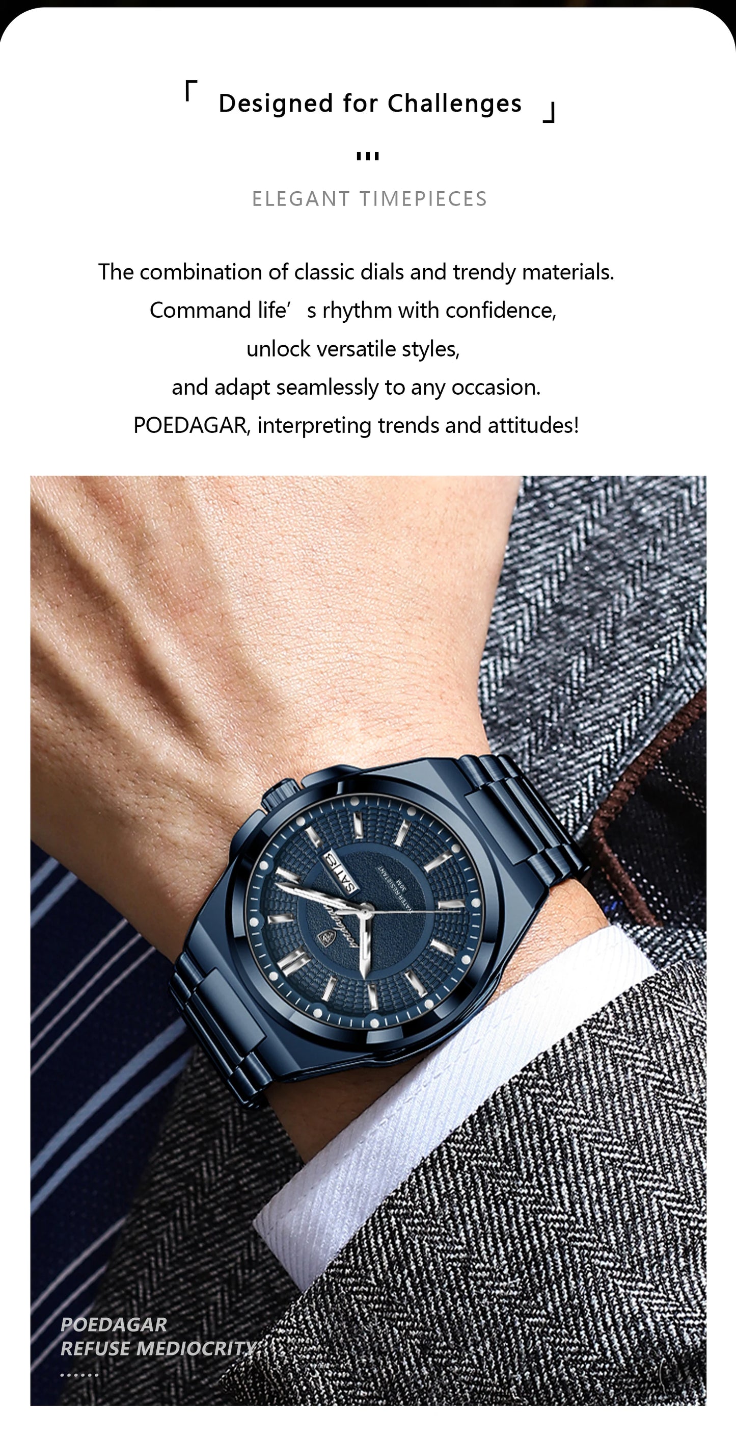POEDAGAR Top Business Men Wristwatch Stainless Steel Waterproof Luminous Casual Man Watch Date Week Stylish Men's Quartz Watches