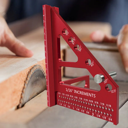 3D Multi-Angle Woodworking Square Protractor, Aluminum Alloy Miter Triangle Ruler T-Type Scriber - 22.5/30/45/60/67.5/90 Degree