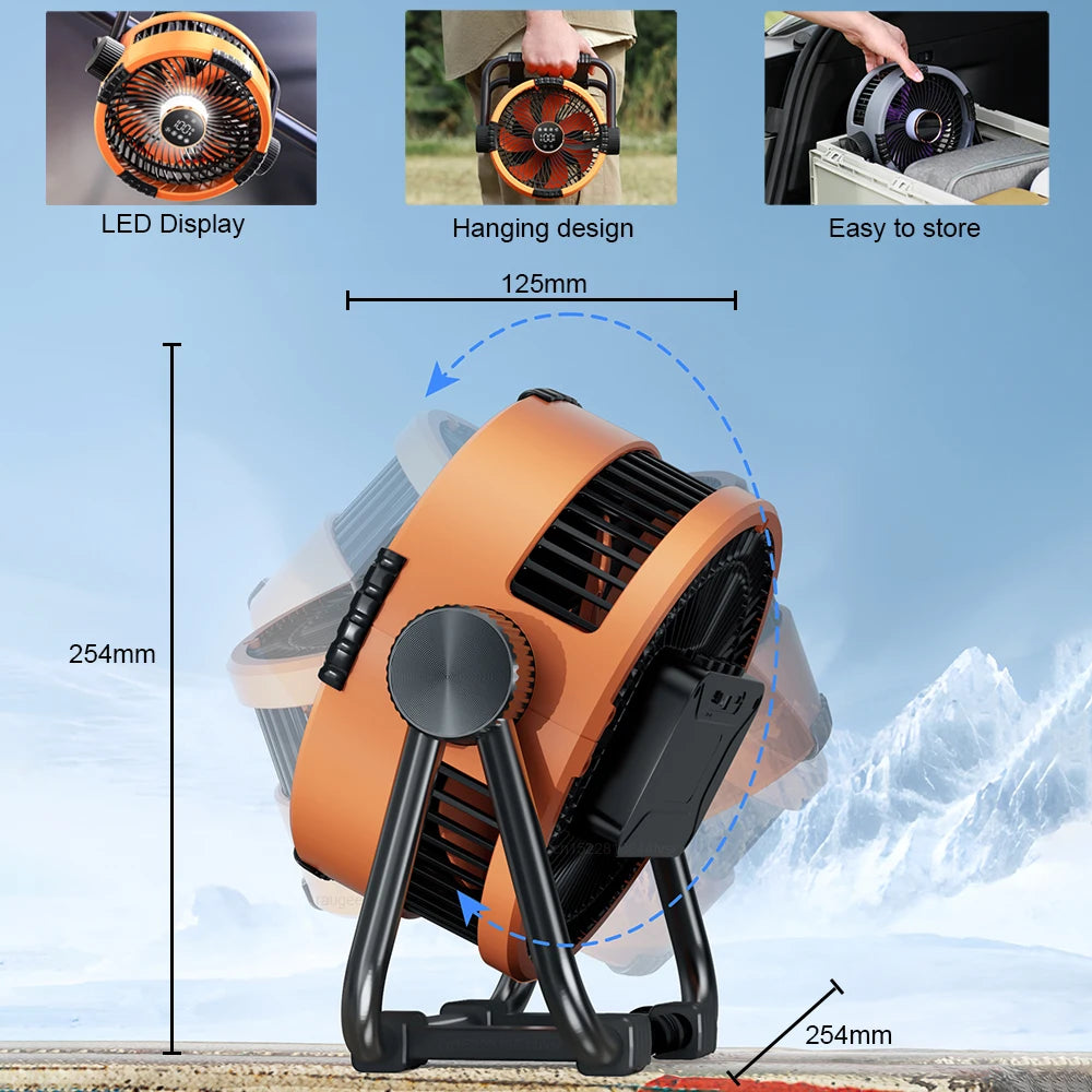 Camping Fan 20000mAh Rechargeable Portable Outdoor Camping Fan Air Circulators Wireless Tent Ceiling Fans with Hook and Light