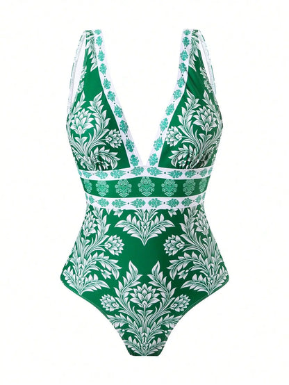 Blue One-Shoulder Ruffled Print Floral Swimsuit Set Cover Up Single Piece Micro Monokini Sexy Swimwear For Girls Summer Beach
