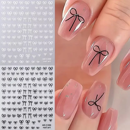 1/2pcs Black White Pink Mini Bowknot Design Nail Art Sticker Self Adhesive Lace Ribbons Bow Butterfly Decals Nail Art Decoration