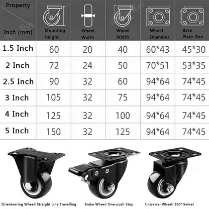 4pcs/lot Furniture Casters Wheels PP Fixed Swivel Caster Roller Wheel For Heavy Duty Platform Trolley Chair Household Accessory