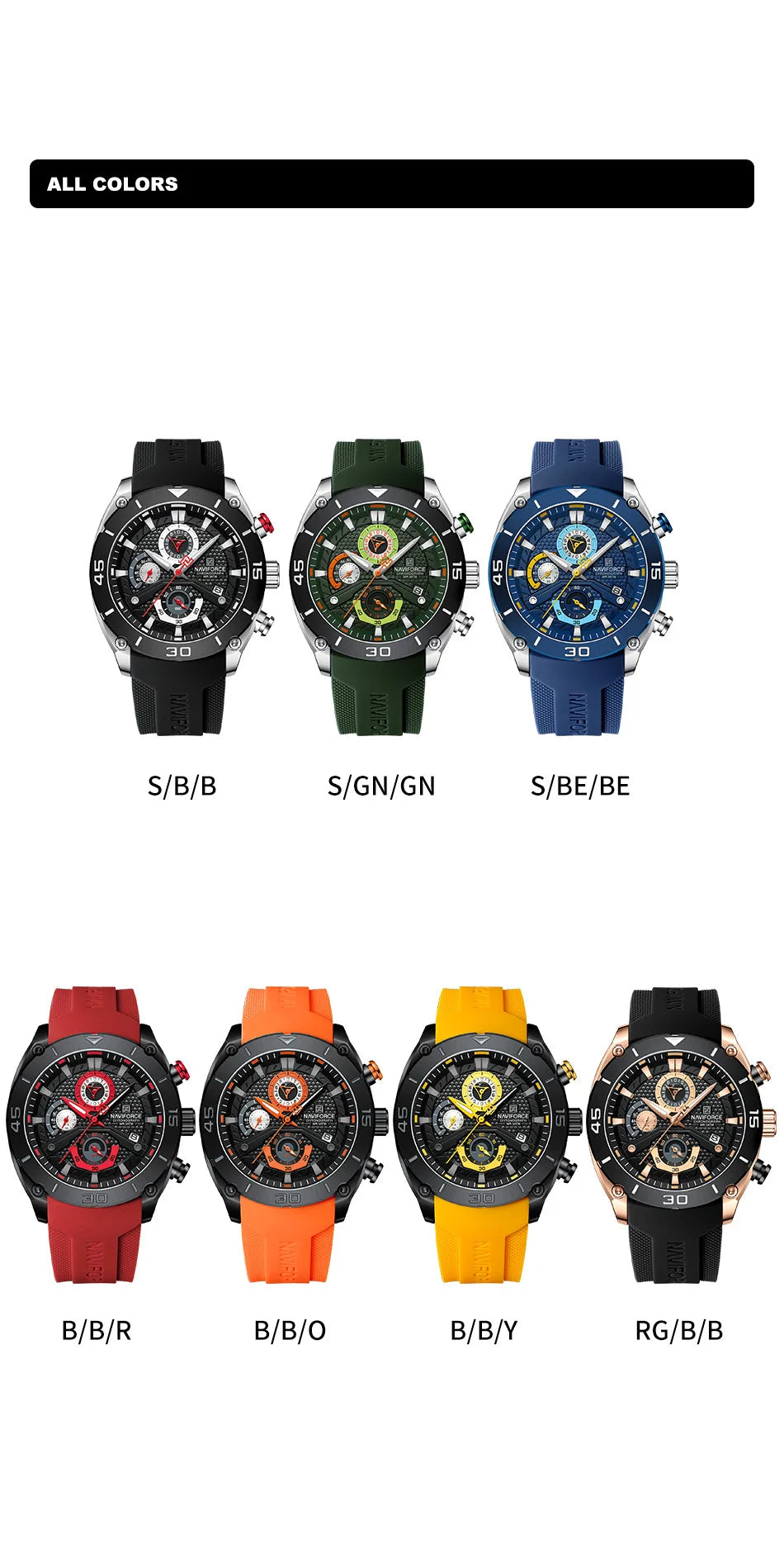 NAVIFORCE Sport Watch for Men Waterproof Quartz Wristwatch Chronograph Military Clock With Luminous Reloj Hombre Male Gift 2024