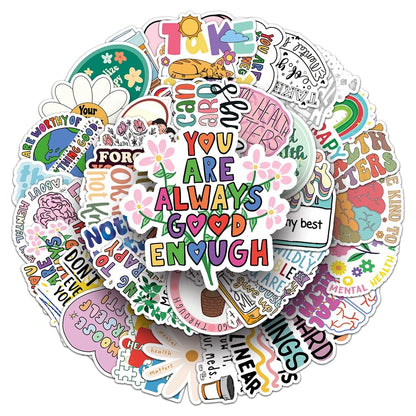 50/100PCS Mental Health Motivational Phrase Theme Stickers Cartoon Graffiti Decal DIY Phone Fridge Helmet Laptop Car Stickers