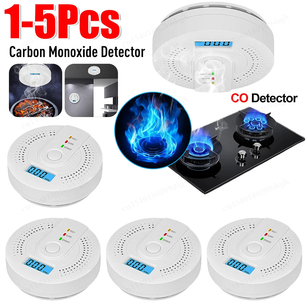 1-5X Digital Carbon Monoxide Detector Sound Warning Battery Powered CO Gas Monitor Alarm Detector Portable CO Detector Home Use