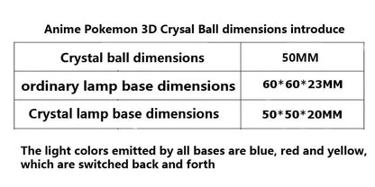 Anime Pokemon 3D Crystal Ball Snorlax Figure Pokeball Engraving Crystal Charizard Model with LED Light Base Kids Gift ANIME GIFT