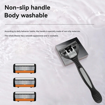 Men's Manual Razor Safety Razor 6-Layer Stainless Steel Hair Removal Knife, Replaceable Razor Head, Razor Tools.