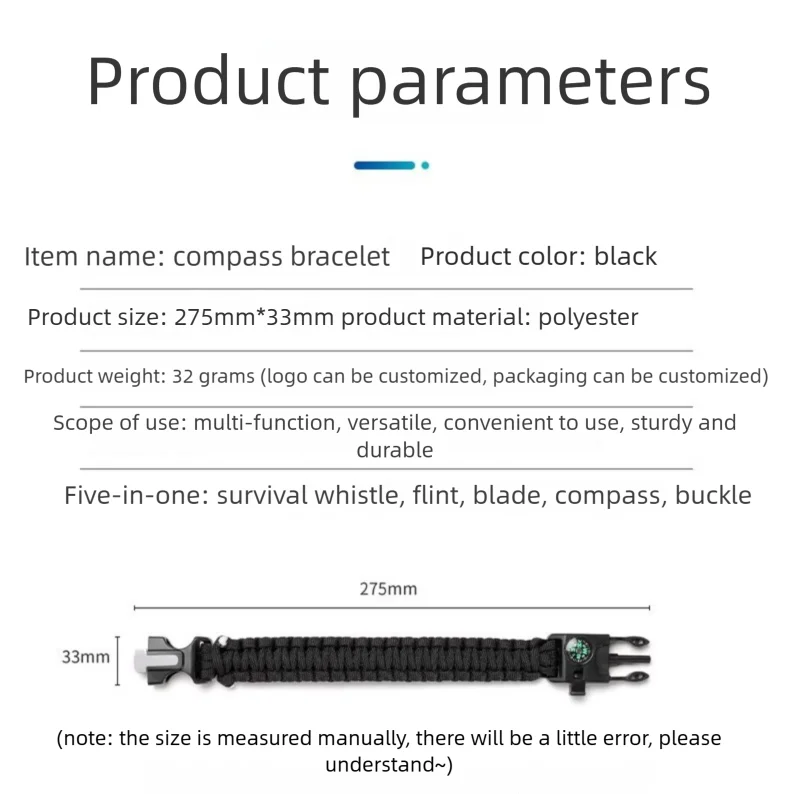 Five In One Compass Bracelet With Flint Seven Core Paracord Bracelet Inginiter Outdoor Survival Hiking Camping Tools