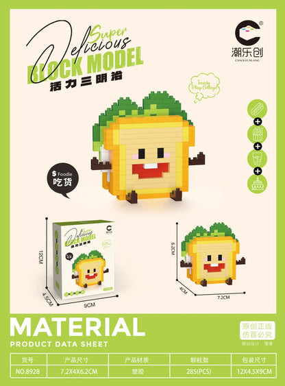 CLC Diamond Particle Casual Splicing Fruit French Fries Burger Block Toys Happy Food and Play Series Toys for Children Gifts
