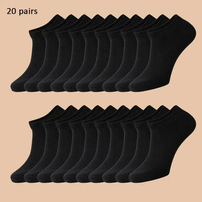 10/12/20/40 Pairs Men Boat Socks Business Sport Sweat Absorption Mature Summer Autumn Solid Color Soft Non Pilling Ankle Socks