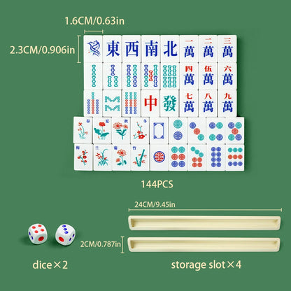 144-piece mahjong set, portable travel mahjong, table game for gatherings, Halloween and Christmas gift