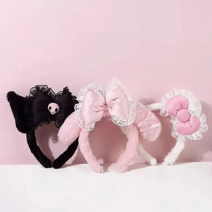 Sanrio Washing Face Headband Hello Kitty Kuromi Melody Plush Hair Accessories Cartoon Hair Hoop Lolita Style Sweet Headdress