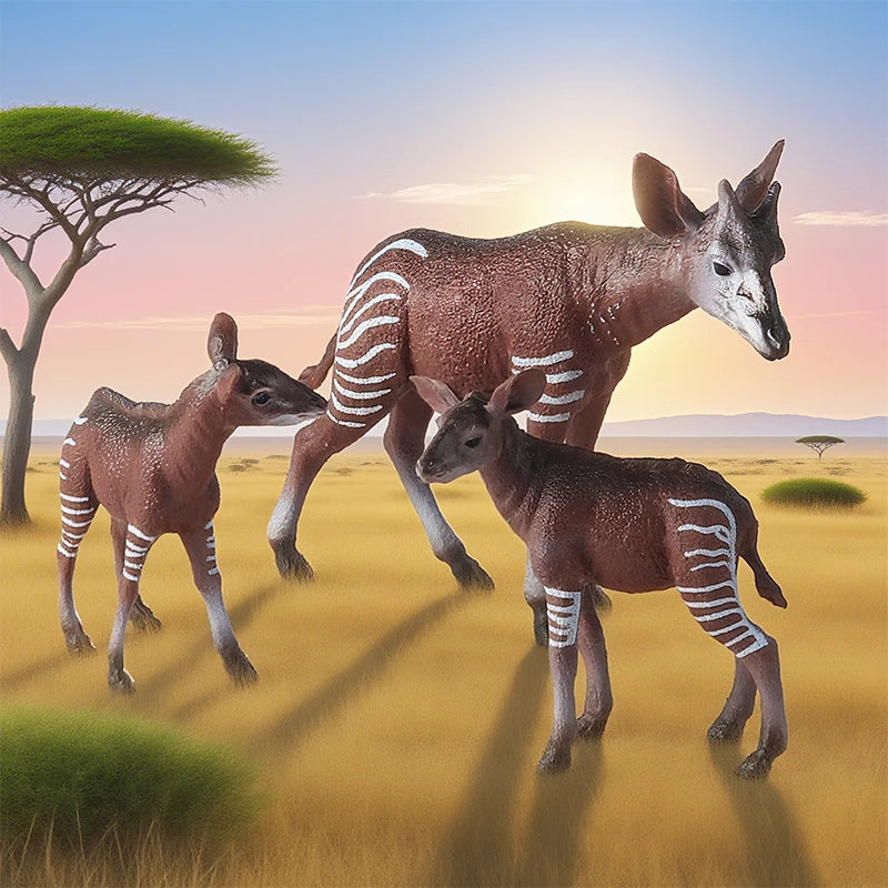 Oenux Classic Wild African Animals Simulation Okapi Wildebeest Action Figure Figurines PVC Model Education School Kid Toys Gift