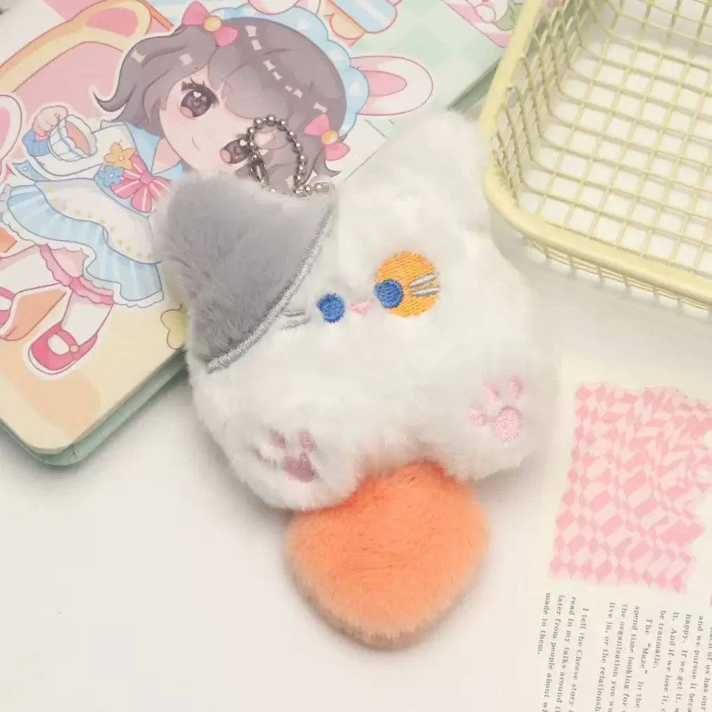 Cute Long Tail Cat Plush Keychain Cartoon Pendant with Lobster Clasp Soft Bag Charm Valentine Gift