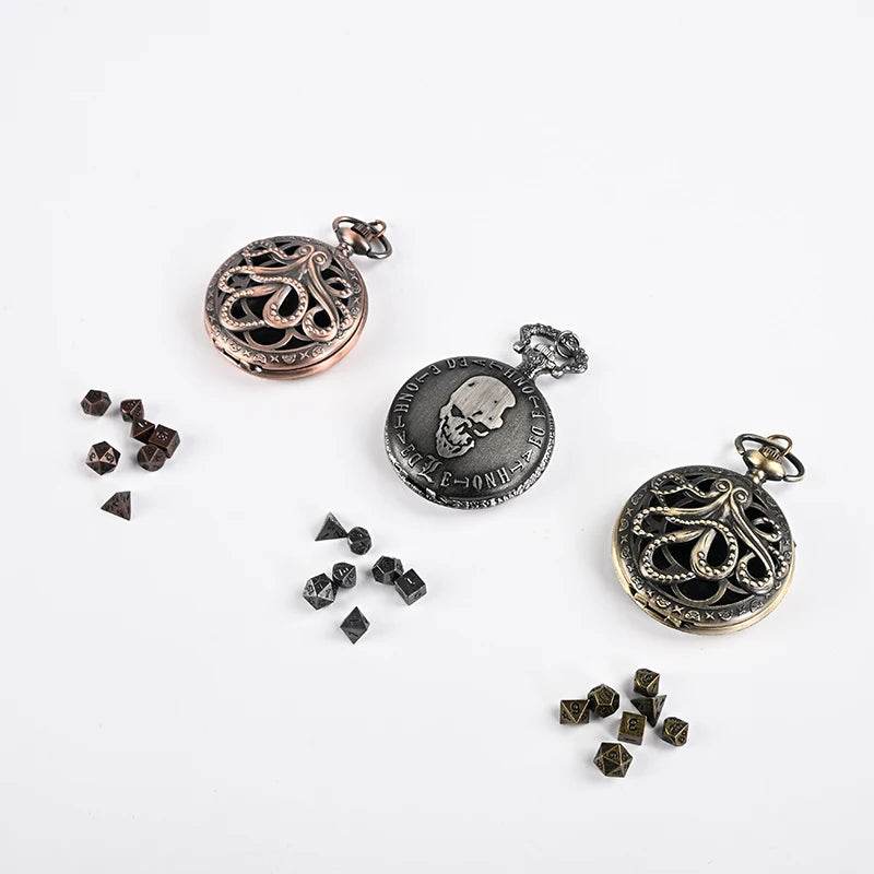 7pcs DND Mini Dice with Pocket Watch Case Set Portable Polyhedron Metal Dice Perfect for Dungeons&Dragons,Table RPG