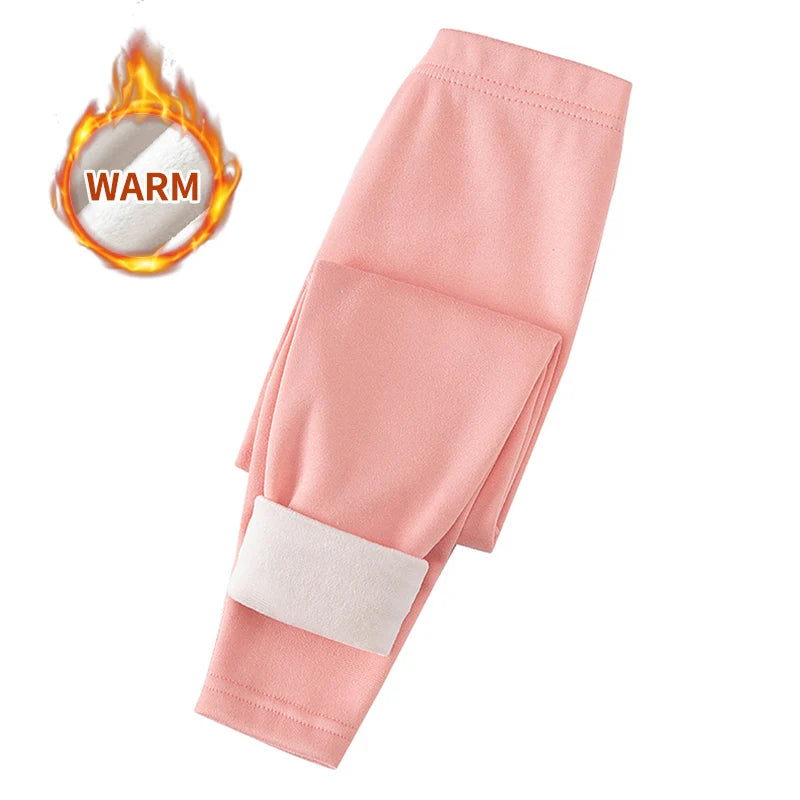 3/1 Piece Autumn And Winter Children Solid Color Thick Warm Leggings For Boys And Girls Sports And Casual With Fleece Long Pants