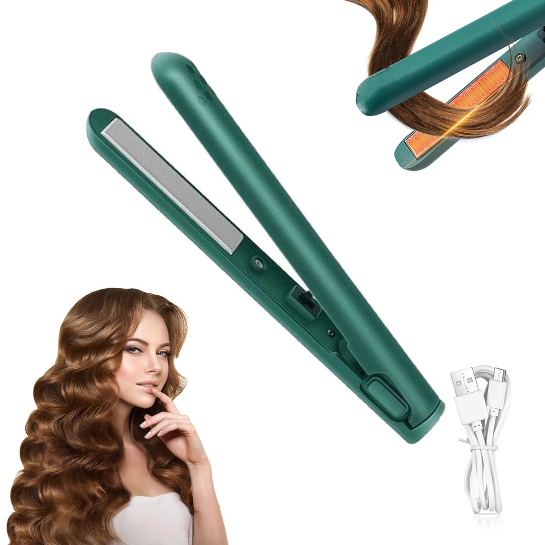 2-in-1 Mini Hair Straightener & Curler, Dual Purpose Curling Iron, Portable Curling Wand and Flat Iron Travel for All Hair Types