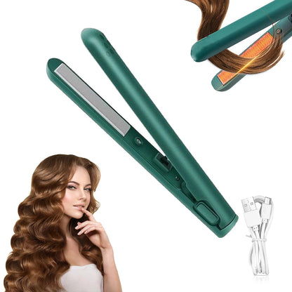 2-in-1 Mini Hair Straightener & Curler, Dual Purpose Curling Iron, Portable Curling Wand and Flat Iron Travel for All Hair Types