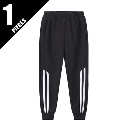 1/3 Piece Autumn And Winter Children's Waffle Solid Color Simple Basic Pants For Boys And Girls Sports And Casual Sweatpants