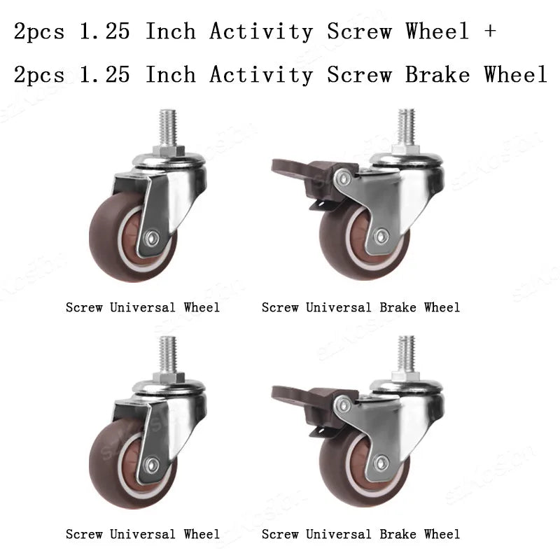 4 Pcs 1.25 Inch Stem Caster Wheels TPR Screw Lever Universal Castors Swivel Stem Wheels with M6 Thread Rods for Carts Furniture
