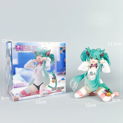 Hatsune Miku Desktop Cute Action Figure 11cm Neko T-Shirt Ver. Anime Figurine Kawaii Girl Model Toy Gift