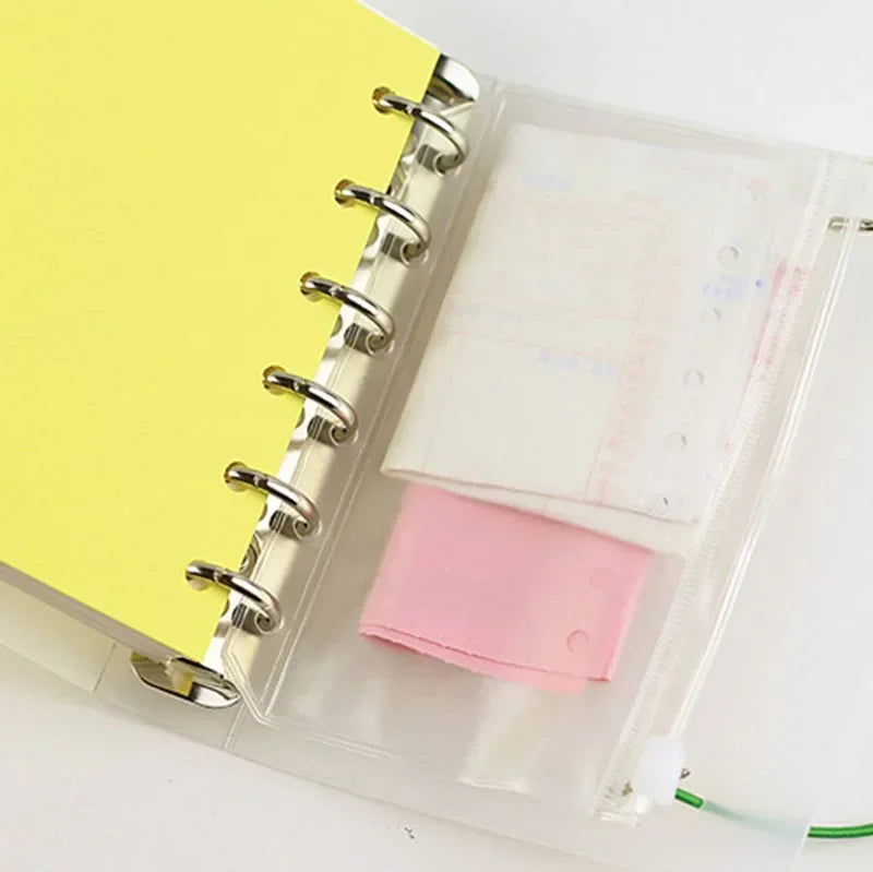 10Pcs  A5 A6 A7 Binder Pocket Binder Zipper Folders for 6 Ring Notebook Divider Page Waterproof PVC Leaf Document Filing Bag