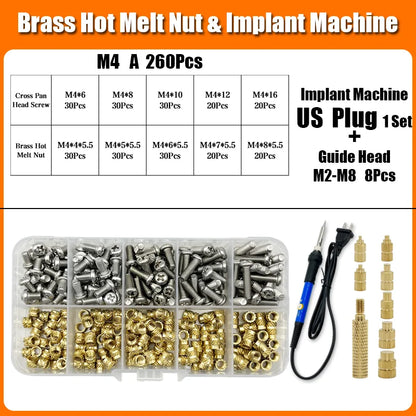 Brass Hot Melt Threaded Insert Nut Iron Tip 3D Printer Accessorie Heating Nut  Stainless Screw Bolt Insertnut Kit M2 M2.5 M3 M4