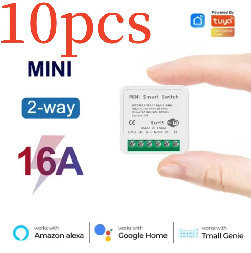 Tuya Mini 16A WiFi Switch Smart Life App 2 Way Control Smart Home Automation Module Interruptor Work for Alexa Google Home