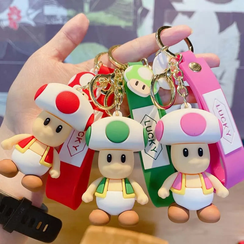 Super Mario Bros Keychain Anime Figure Toad Yoshi Car Decoration Backpack Pendant Accessories Kids