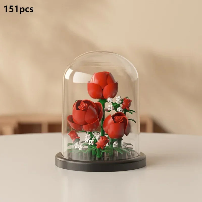 MOC Eternal Bouquet Rose Building Blocks Flower Building 3D Set DIY Eternal Bouquet Display Box Brick Toy for Home Office Decor