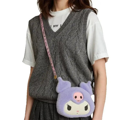 Animation Kuromi Plush Bag for Girls Small Change Tote Handbags Shoulder Bags Kawaii Toy Figures Bags Coin Purse Gifts
