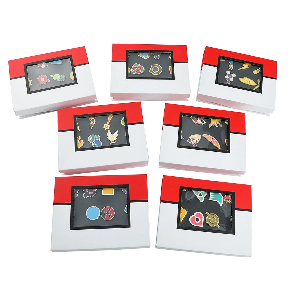Pokemon Gym Badges Kanto Johto Hoenn Sinnoh Unova Kalos League Region Orange Islands Pins Brooches Box Set Pocket Monster
