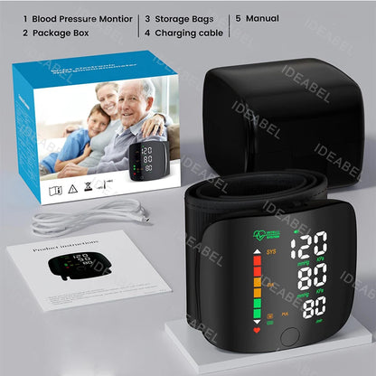 New LED Wrist Blood Pressure Monitor Rechargeable English/Spanish/Russian Voice Broadcast Sphygmomanometer Tonometer BP Monitor