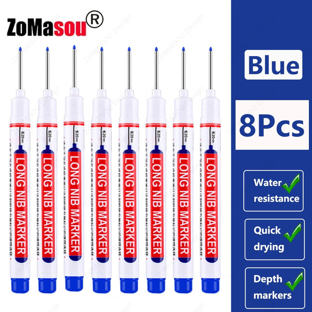 1-100Pcs 2cm Waterproof Long Head Markers Deep Hole Marker Pen for Metal Carpenter Red/Black/Blue/Green Ink Woodworking Tools
