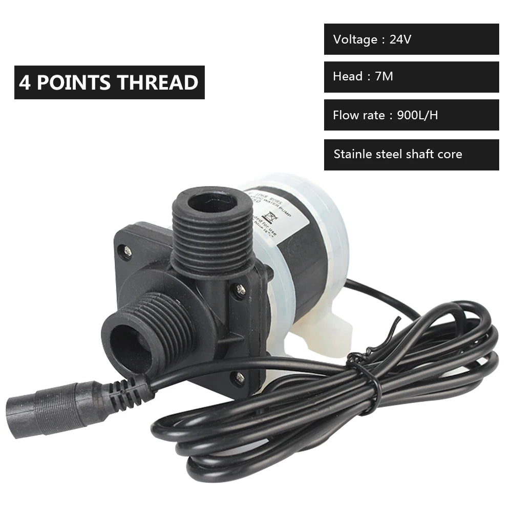Silent 4 Points Threaded Water Heater Shower Floor Heating Booster Pump Brushless Solar Motor Water Pump DC 12V 24V IP68 US Plug