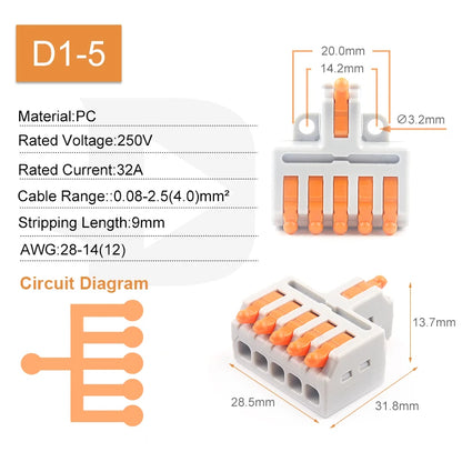 5PCS Fast Wire Connector Push-in Electrical Terminal Block Universal Splicing Wiring Cable Connectors For Cable Connection SPL ﻿