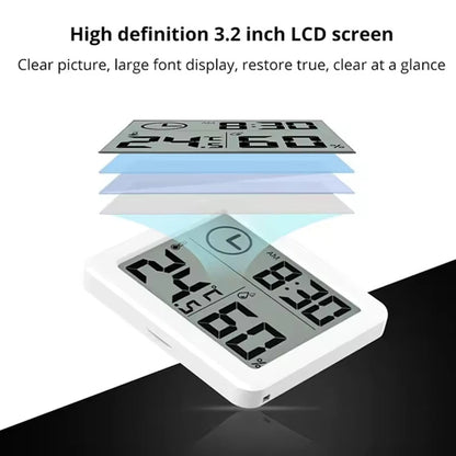 Multifunction Thermometer Hygrometer Automatic Electronic Temperature Humidity Monitor Clock 3.2inch Large LCD Screen