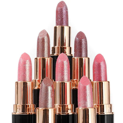 6 Colors Glitter Lipstick Waterproof Lasting Diamond Pearlescent Metallic Lipstick Women Lips Makeup Cosmetic