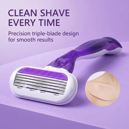 Women Razor 1 Handle 3 Layer Cartridges Stainless Steel Blade Rubber Handle Reusable Body Hair Remove Razor Blade