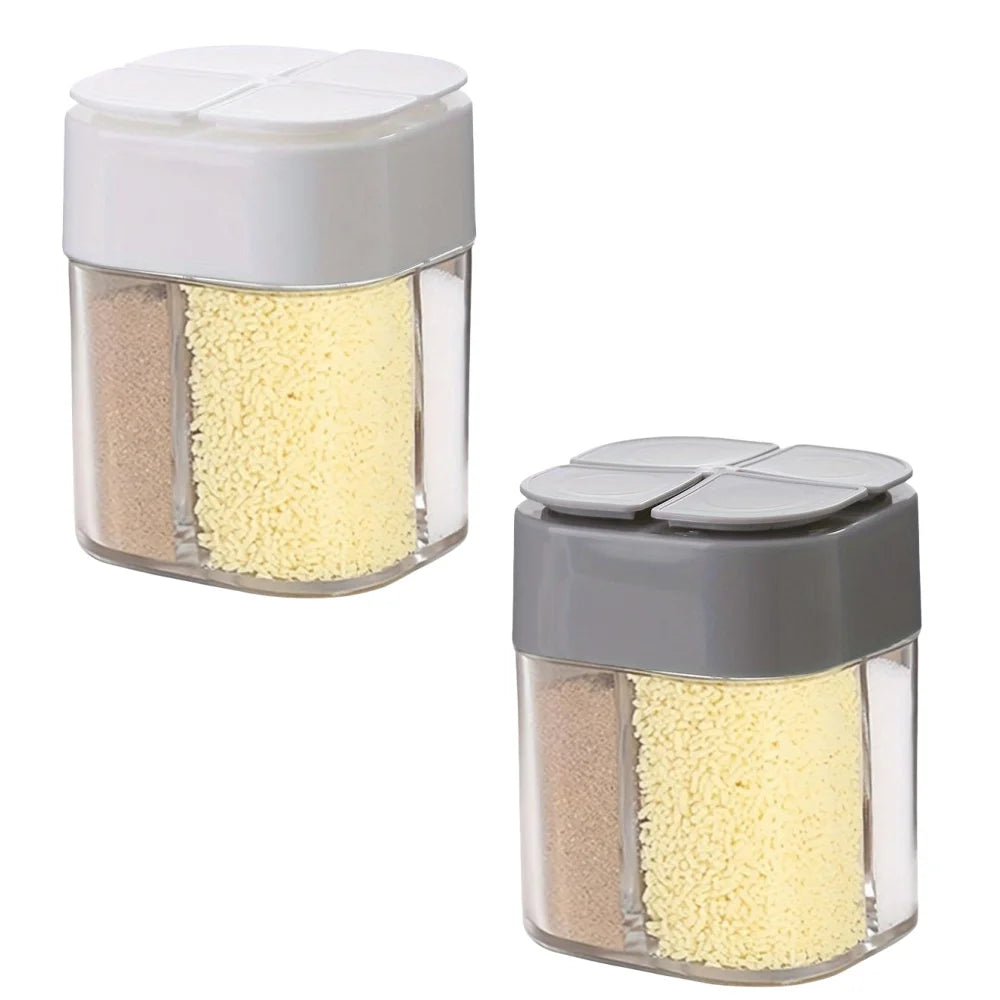4in1 Camping Seasoning Shaker Multi-Purpose Spice Jar with Lid 4-Compartment For Outdoor BBQ Cooking Salt Pepper Storage Box
