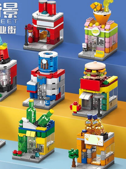 NEW Panda Pet Coffee Ice Cream Flower Shop Store Street View Food House Building Blocks Kit Girls Bricks Model Kids Toy Children
