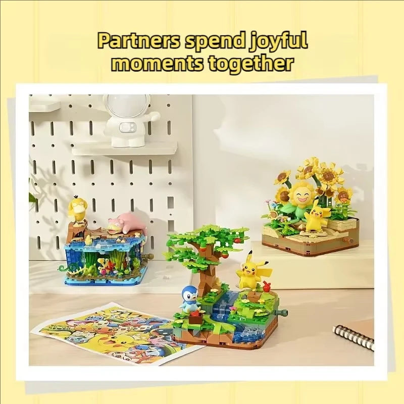 Pokémon Series Building Blocks Pikachu Psyduck Pogaman Cartoon Scene Model Bricks Collection Ornaments DIY Toys Holiday Gifts