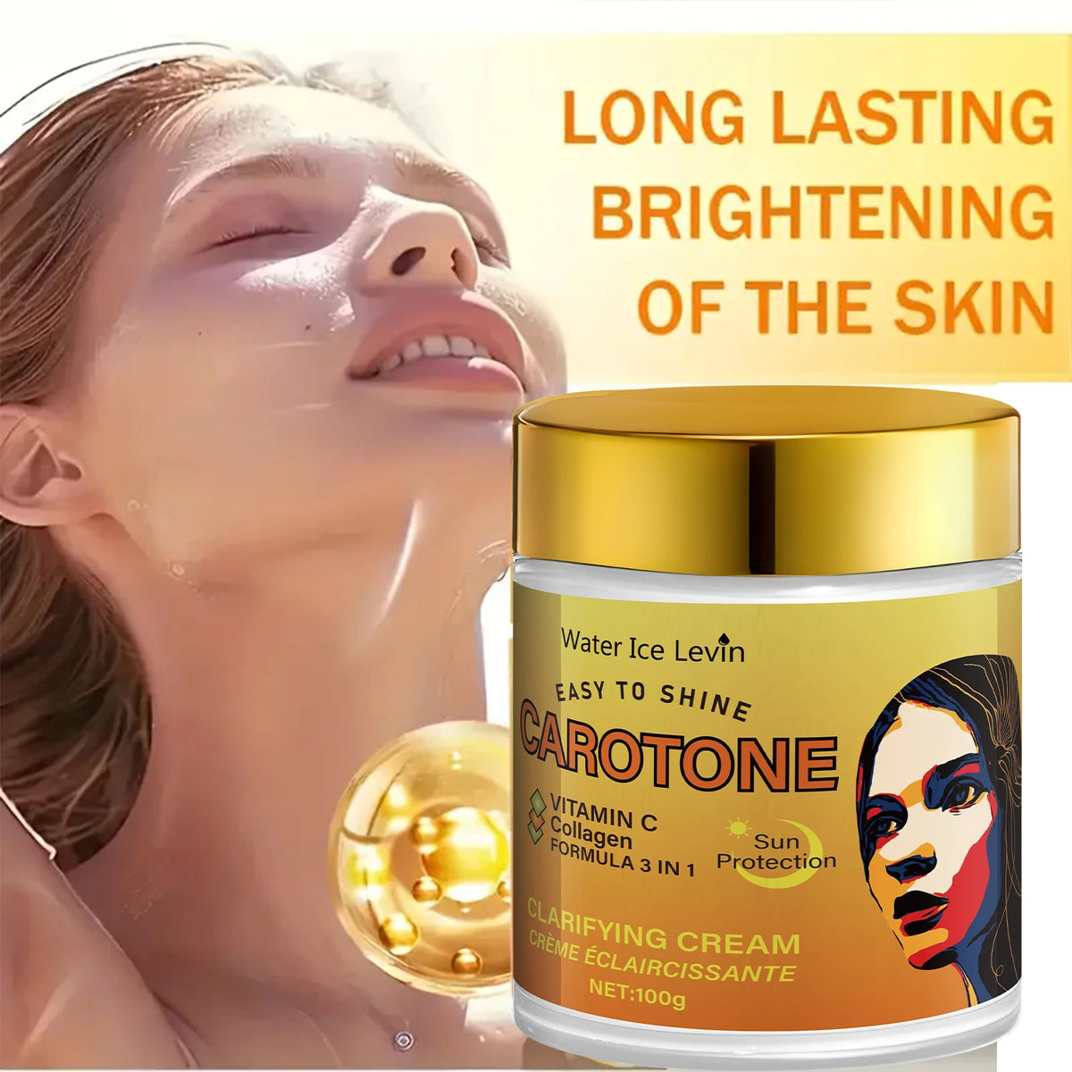 Facial Cream, Rich in Beta-Carotene, Brightening and Antioxidant, Deeply Moisturizing and Hydrating with Collagen, Lightweight and Non-Greasy Texture, Suitable for Sensitive Skin