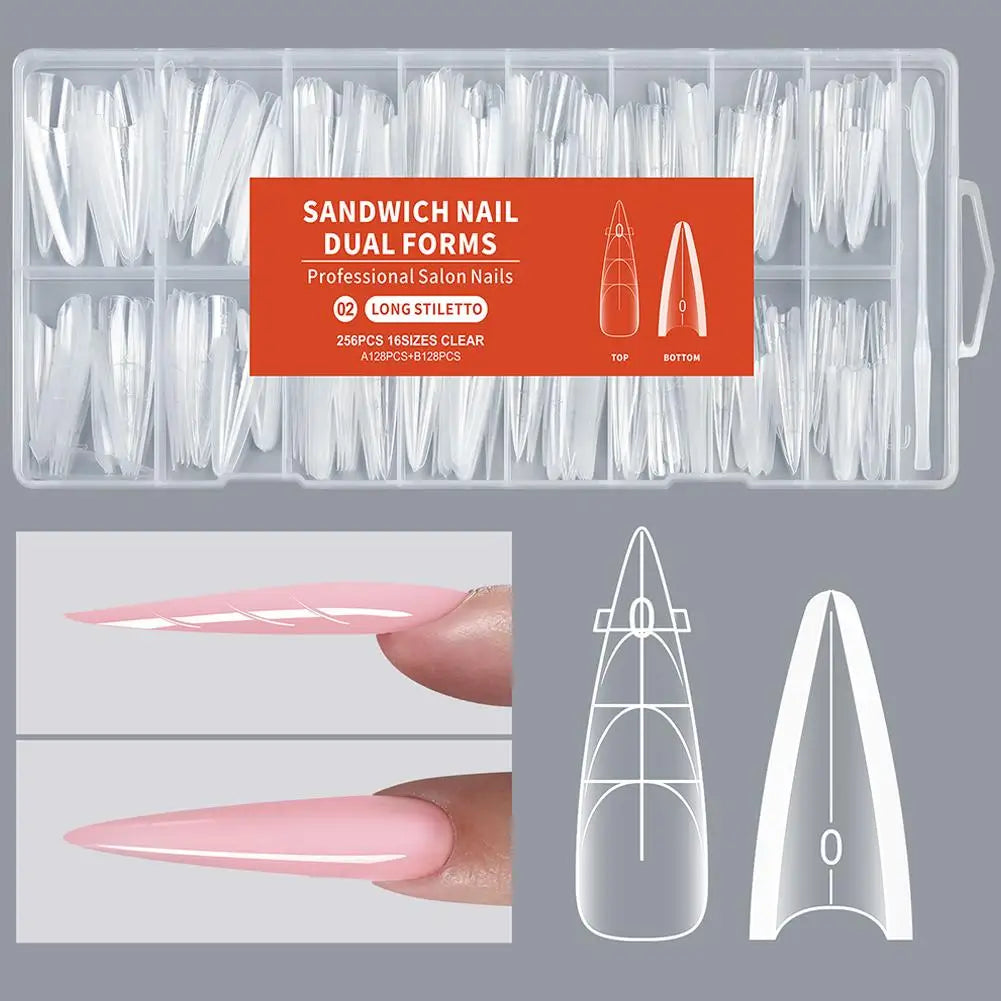 256pcs Sandwich Nail Dual Form Set Quickly Building Full Cover Tips Nail Extension Form Clear French Tip Manicure Tool