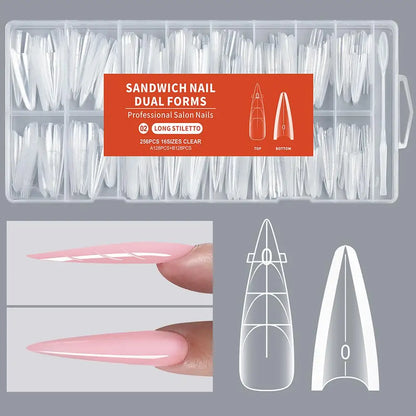 256pcs Sandwich Nail Dual Form Set Quickly Building Full Cover Tips Nail Extension Form Clear French Tip Manicure Tool