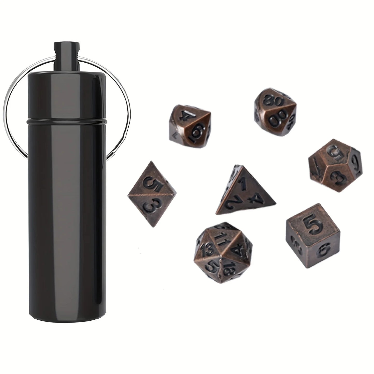 7pcs DND  Mini Antique Iron Dice Set, Bronze Polyhedral Metal Game Dice Set, Tiny Portable Dice For Game Player