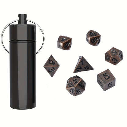 7pcs DND  Mini Antique Iron Dice Set, Bronze Polyhedral Metal Game Dice Set, Tiny Portable Dice For Game Player